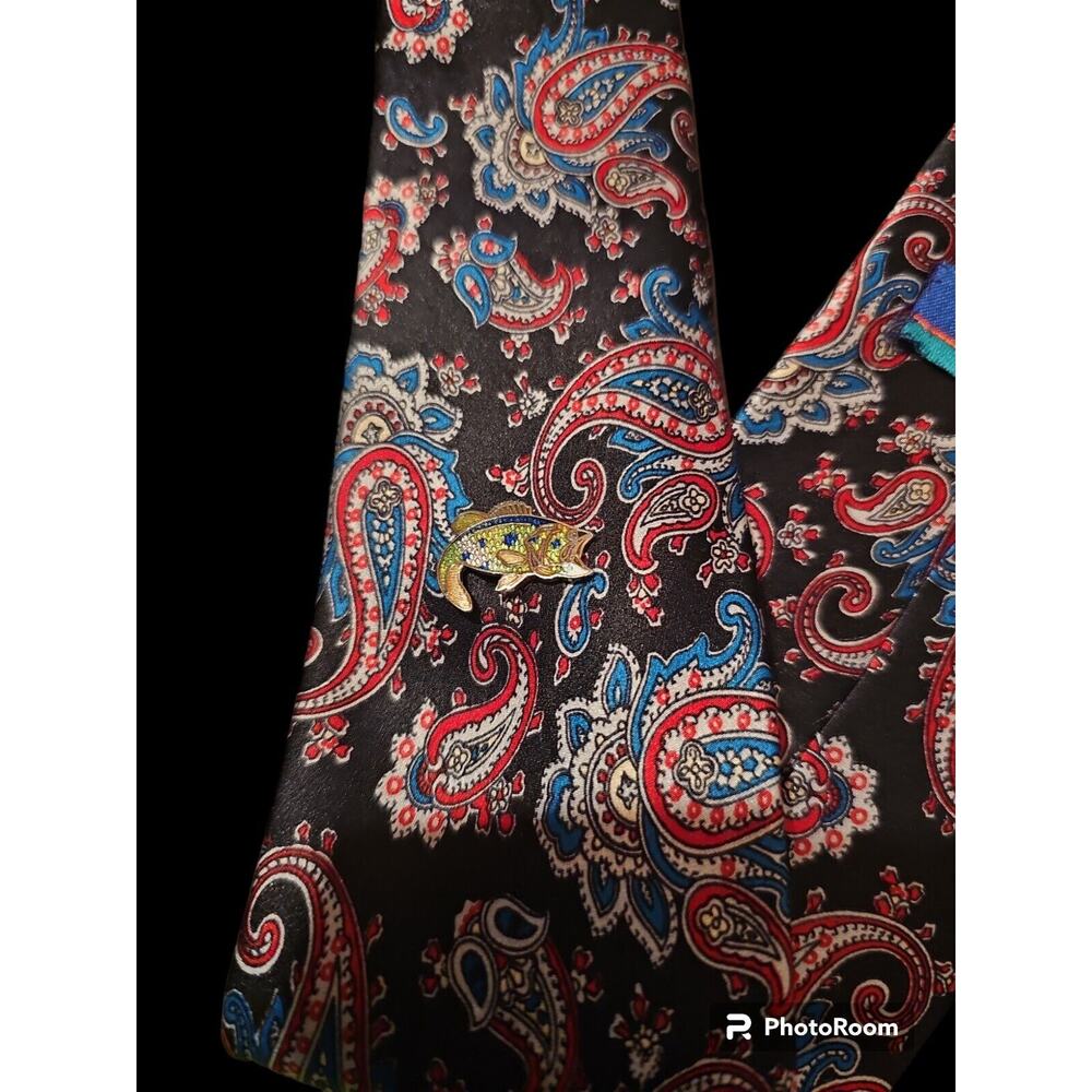 Woodward & Lothrop Men's Necktie Tie Silk Brown Red Blue Paisley Hand Blocked...
